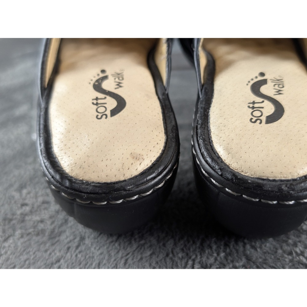 SoftWalk Black Leather Paisley Embossed Clogs Mules Slip On Comfort Shoes EUC‎ - Picture 8 of 8